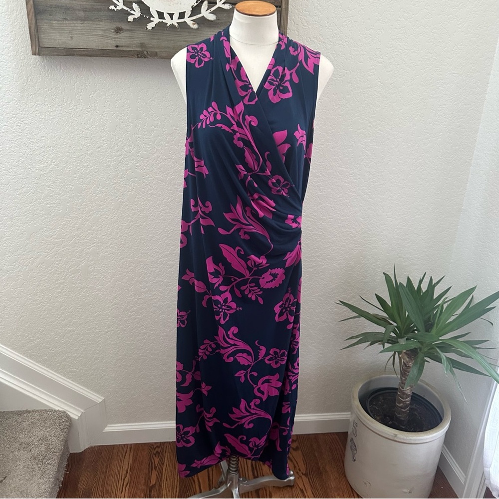 Tommy Bahama Floral Sleeveless‎ Wrap front Dress Pink and Navy Ladies M